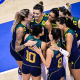 Jogadoras do Brasil no jogo contra a Tailândia na Liga das Nações de vôlei feminino