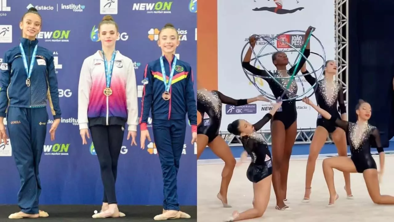 Fernanda Alvaz subiu ao pódio nas finais de todos os aparelhos. No conjunto adulto, o SERC São Caetano foi campeão. (Divulgação/CBG)