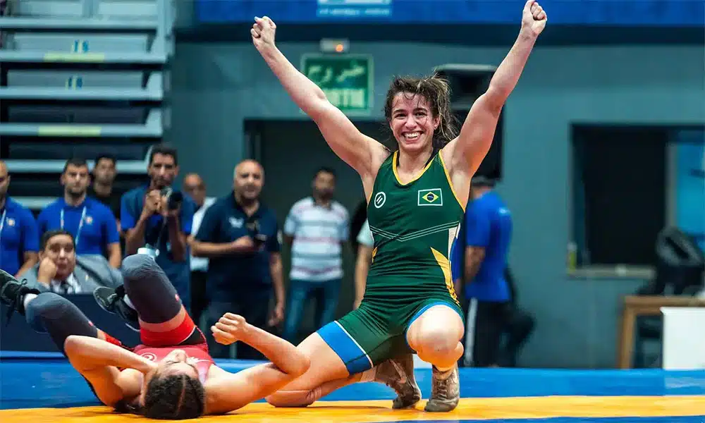 Na imagem, Giullia Penalber ouro Ranking Series Wrestling Jogos Sul-Americanos Assunção 2022 Jogos Pan-Americanos Santiago-2023 wrestling