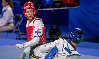 João Victor Diniz em ação no taekwondo dos Jogos Mundiais Universitários de Chengdu