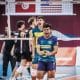 Jogadores do Brasil vibram com ponto diante da Bélgica no Campeonato Mundial de Voleibol masculino