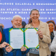 Lula e Ana Moser com a lei assinada. ampliando direitos de gestantes para que recebem o Bolsa Atleta durante a gravidez