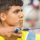 Matheus Gomes em ação no Mundial Juvenil de tiro com arco; Ana Carolina Popperl também compete