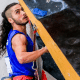 Pedro Egg na prova de velocidade da Copa do Mundo de escalada esportiva