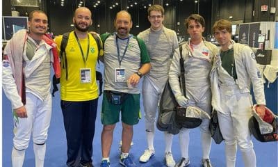 Time de florete masculino no Mundial de Esgrima com Guilherme Toldo Pedro Marostega Lorenzo Mion e Paulo Morais