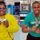 Taiane Justino e Mateus Gregório com suas medalhas do Sul-Americano de levantamento de pesos