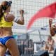 Talita e Thamela comemoram ponto no Challenge de Edmonton de vôlei de praia