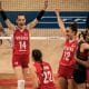 Atletas da Turquia comemoram ponto contra a Itália na Liga das Nações de vôlei feminino VNL