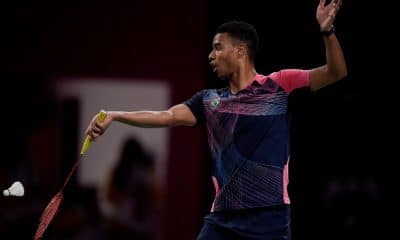 Ygor Coelho em ação no Aberto do Canadá de badminton