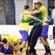 Na imagem, comemoração emocionada do Brasil.