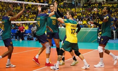 Na imagem, comemoração do time do Brasil contra o Chile.