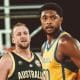 Bruno Caboclo em partida contra Austrália pela Boomers x World antes da Copa do Mundo de Basquetebol masculino