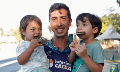 Caio Bonfim com os filhos Dia dos Pais Mundial de Atletismo