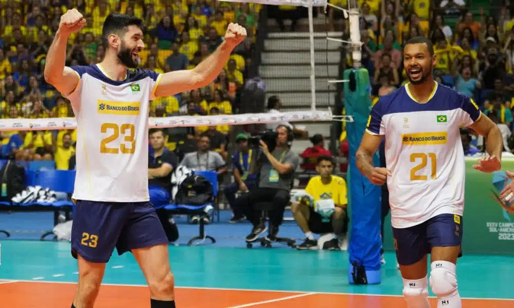 Brasil comemora a terceira vitória no Sul-Americano de vôlei (Mauricio Val/FVImagem/CBV)