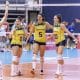 Jogadoras do Brasil vibram em partida contra a Bulgária pelo Mundial Sub-19 de vôlei feminino