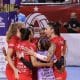 Jogadoras do Osasco comemoram vitória no Campeonato Paulista de Vôlei feminino 2023