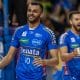 Jogadores do Vôlei Renata comemoram segunda vitória no Campeonato Paulista de Vôlei masculino