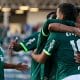 Na imagem, comemoração dos jogadores do Palmeiras.