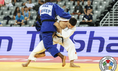 Guilherme Schimidt aplica golpe em adversário no Grand Prix de Zagreb de judô
