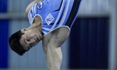Arthur Nory executa sua série de barra fixa no Brasileiro de ginástica artística