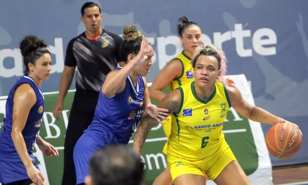 Partida entre Santo André e São José, pelo Paulista Feminino de basquete (Foto: Jorge Bevilacqua)