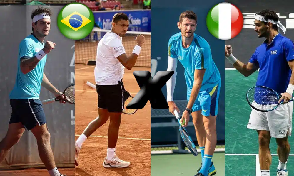 Na imagem, os dois Thiago (Wild e Monteiro) contra os dois italianos (Vavassori e Fognini).