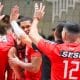 Sesi-SP comemora ao vencer o Suzano pelo Campeonato Paulista de vôlei masculino (Foto: Marcelo Ferrazoli/Sesi-SP)