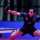 Hugo Calderano ataca a bola com um backhand em partida do Pan-Americano de tênis de mesa