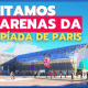 Arte com foto do Grand Palais de Paris e a legenda "Visitamos as arenas da Olimpíada de Paris-2024"