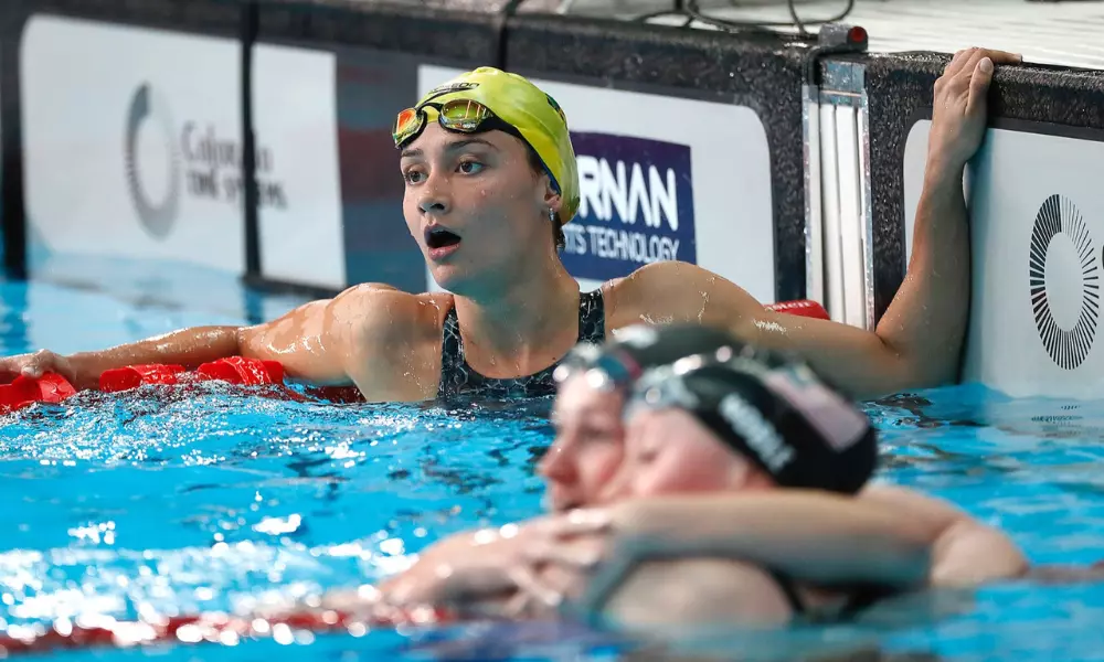 Alexia Assunção após prova dos 200m costas no Pan de Santiago