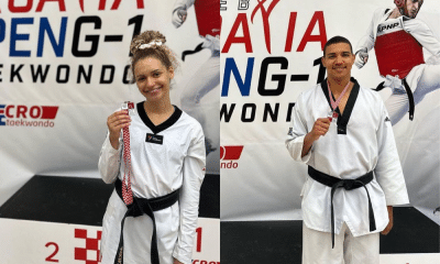 Dangela Guimarães e Patrik Cardoso com medalhas do Aberto da Croácia de taekwondo