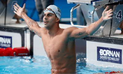Guilherme Costa Cachorrão após ganhar 1500m livre em Santiago