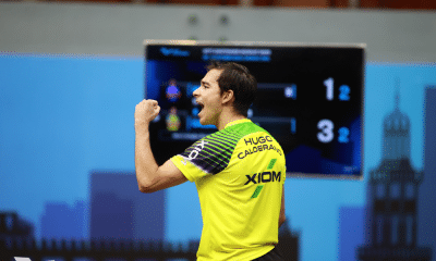Hugo Calderano comemora vitória no WTT Contender Muscat