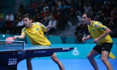 Hugo Calderano e Vitor Ishiy no torneio de duplas masculinas dos Jogos Pan-Americanos de Santiago-2023
