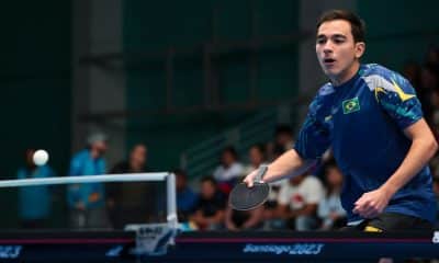 Hugo calderano no tênis de mesa dos jogos pan-americanos