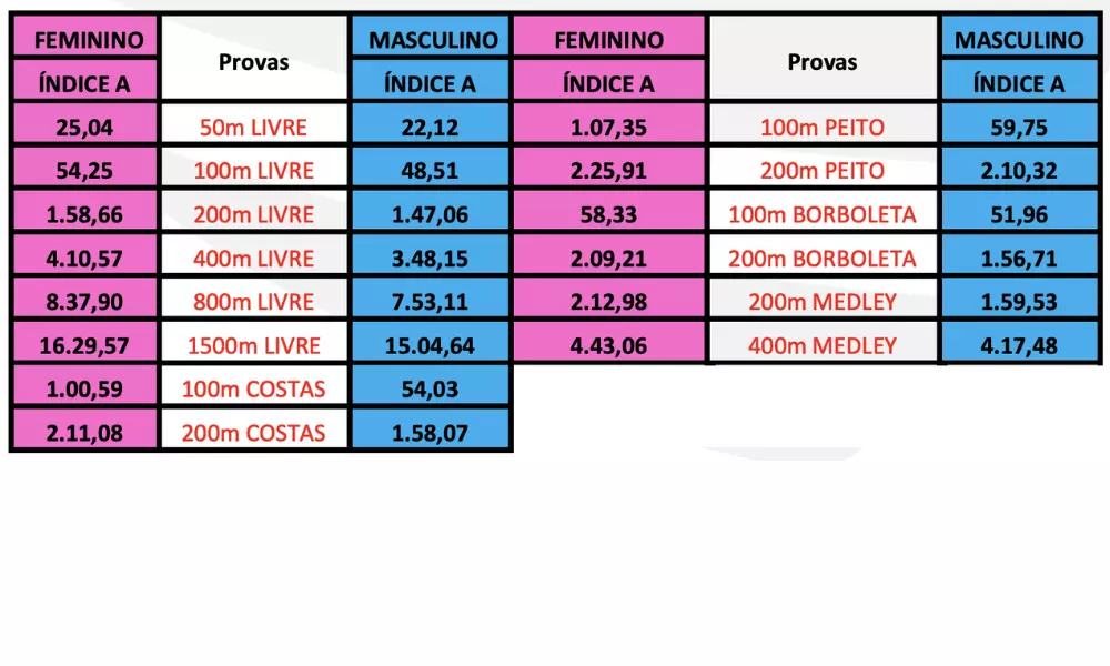 Índices para o Mundial de Doha natação