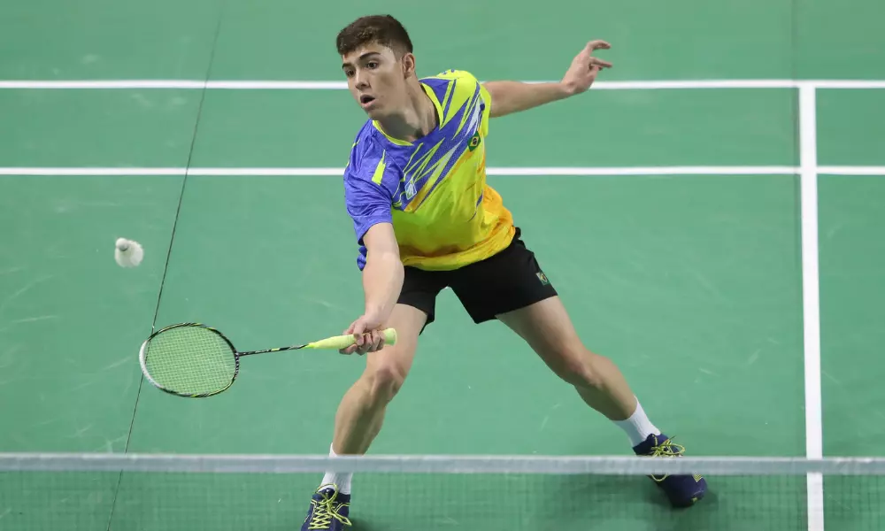 João Mendonça, parente de Joaquim, em ação no Mundial Júnior de badminton Internacional de El Salvador
