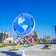 Logo da PanAm Sports na Vila Pan-Americano dos Jogos Pan-Americanos de Santiago 2023