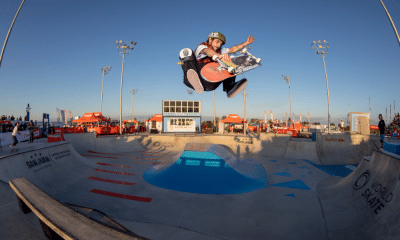 Murilo Peres durante manobra no Mundial de skate park