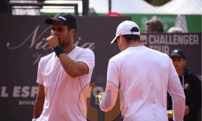 Brasileiros Fernando Romboli e Marcelo Zormann em ação no Challenger de Buenos Aires (Reprodução/Instagram/@bairesportsarg)