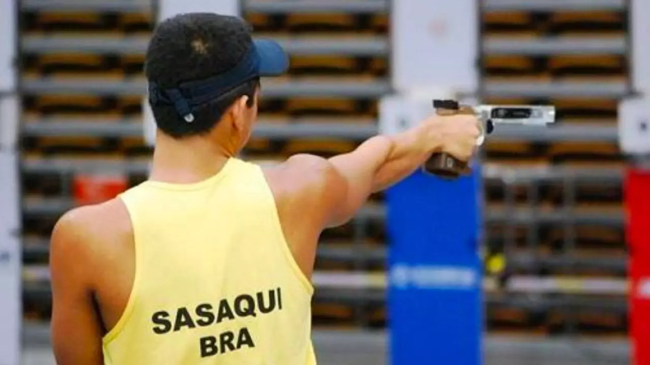 Gabriel Sasaqui em laser run do pentatlo moderno nos jogos pan-americanos (Foto: Divulgação)