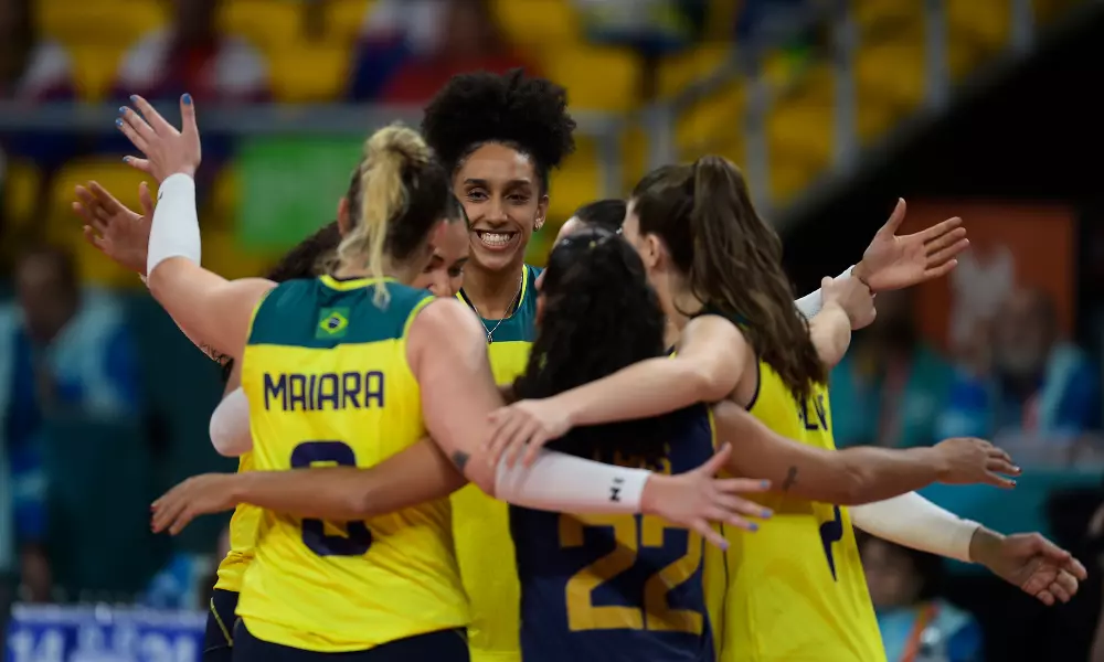 Brasil comemora ponto contra Porto Rico nos Jogos Pan-Americanos Santiago-2023