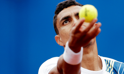 Thiago Monteiro prepara para sacar em jogo de tênis dos Jogos Pan-Americanos Santiago-2023