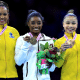 Rebeca Andrade, Simone Biles e Flávia Saraiva no Mundial de ginástica artística
