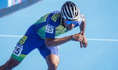 Guilherme Abel Rocha em ação na patinação de velocidade do Pan de Santiago (Wander Roberto/COB)