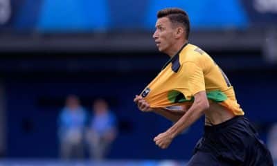 Comemoração do jogador do Brasil em vitória contra a Argentina no futebol PC nos Jogos Parapan-Americanos de Santiago (Douglas Magno/CPB)