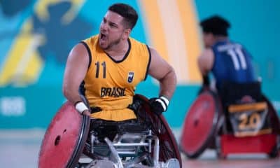 Seleção brasileira de rúgbi em CR em ação no Parapan de Santiago (Douglas Magno/CPB)