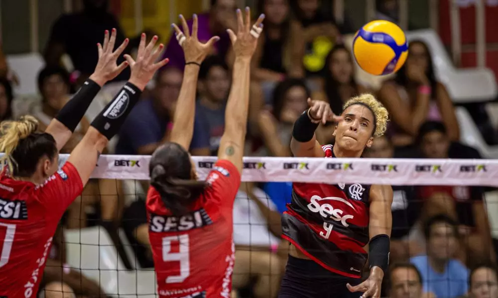 Jogo entre Sesc Flamengo e Sesi Bauru, válido pela Superliga Feminina de vôlei (Paula Reis/CRF)