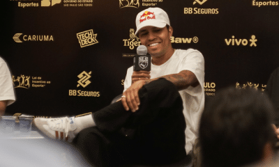 Felipe Gustavo durante coletiva da SLS Super Crown falando sobre o Ibirapuera