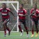 Na imagem, jogadoras do Flamengo na comemoração do gol.
